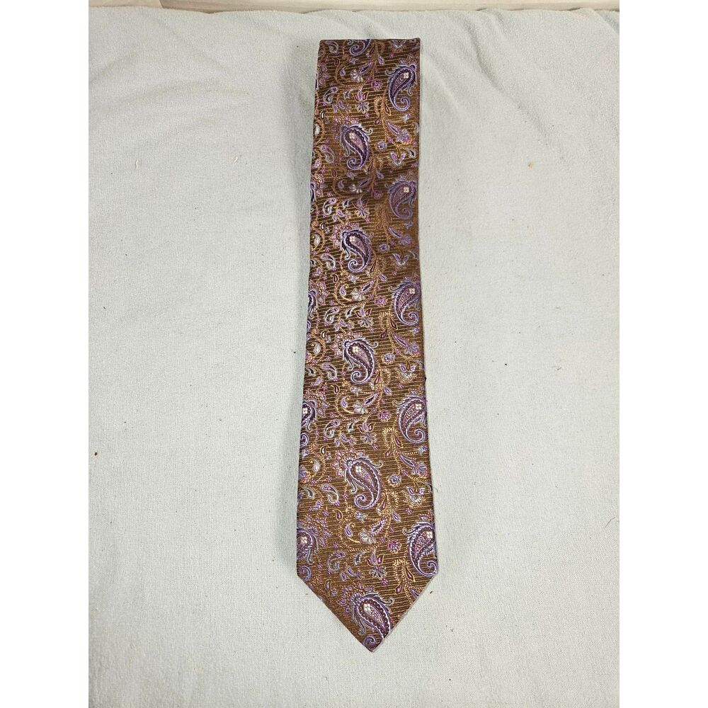 Robert Talbott Vintage Silk Tie Gold Lavender Paisley Classic Best of Class 3.2"